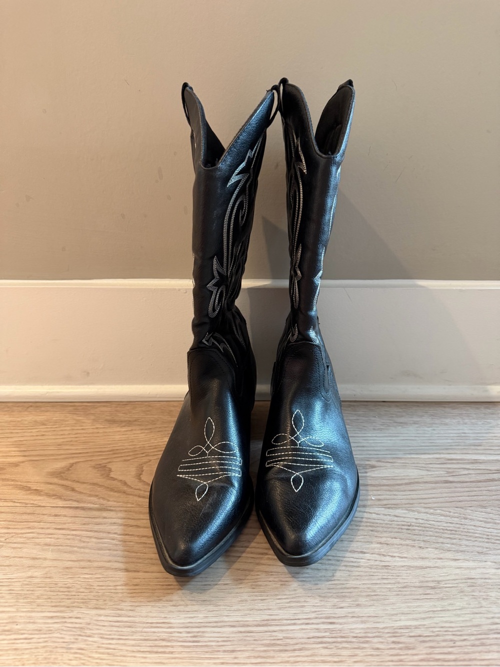 ASOS Black Lace-Up Women's Western Boots with White Stitching